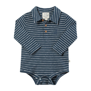 Me & Henry Seymour Polo Onesie  / Blue & White Stripe