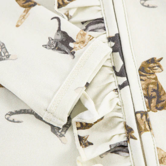 Milkbarn Cotton Stretch Ruffle Zipper Footed Romper / Cat