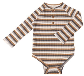 Me & Henry Jackstay Henley Raglan Onesie / Brown Multi