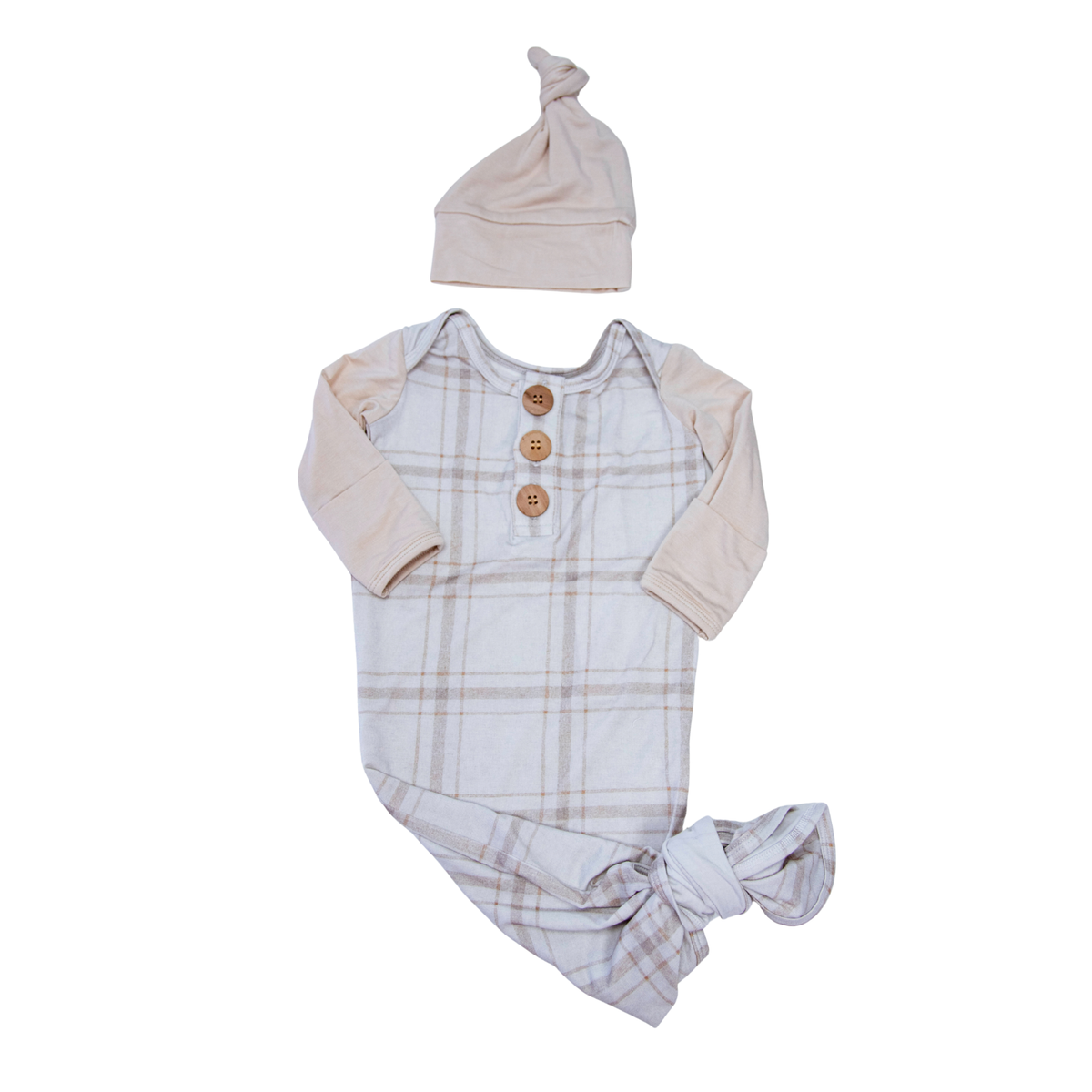 Oatmeal Plaid Gown & Hat Set