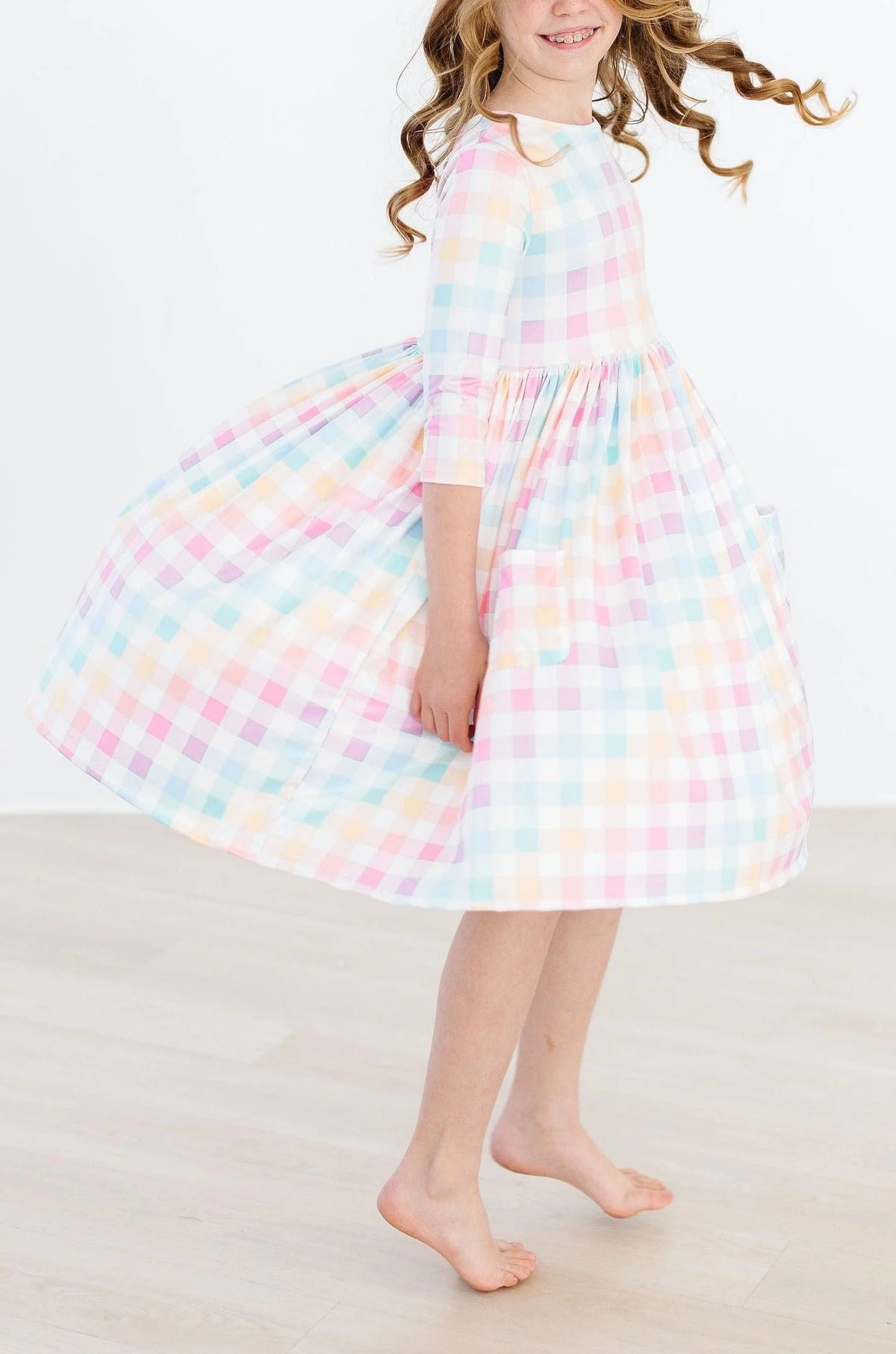 Pastel Plaid Pocket Twirl Dress