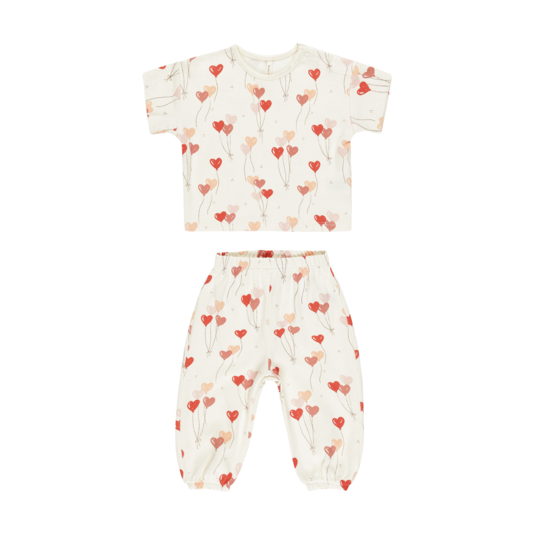 Quincy Mae Jersey Tee + Pant Set / Heart Balloons