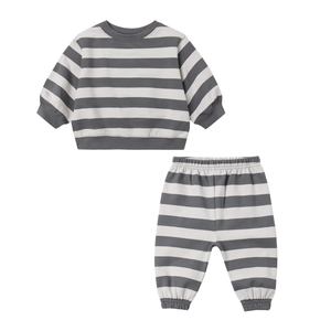 Quincy Mae Oversized Crew Sweatshirt Set / Midnight Stripe