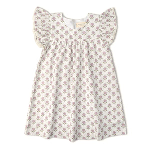 Organic Short Sleeve Flutter Dress / Lavender