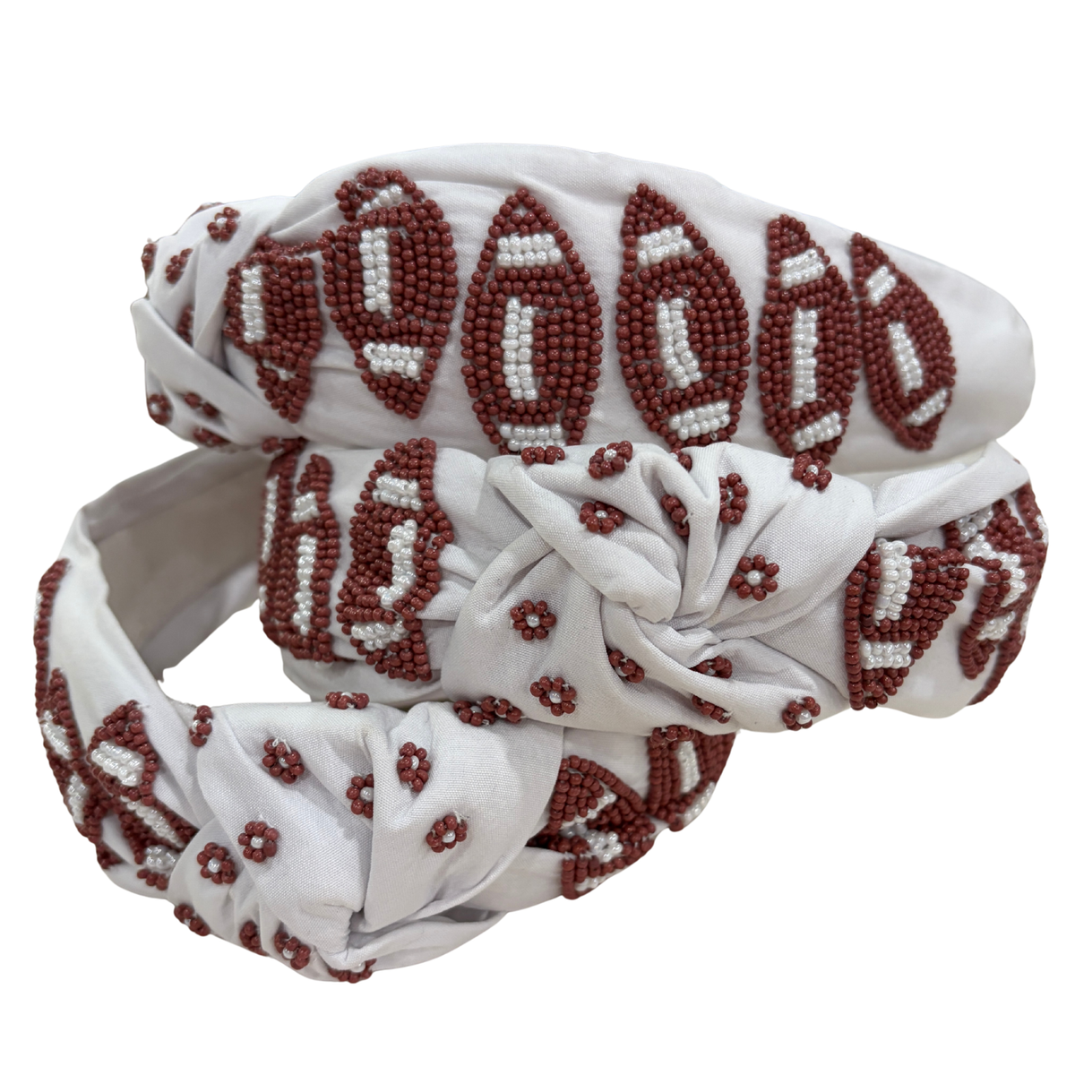 White Headband with Beaded Footballs