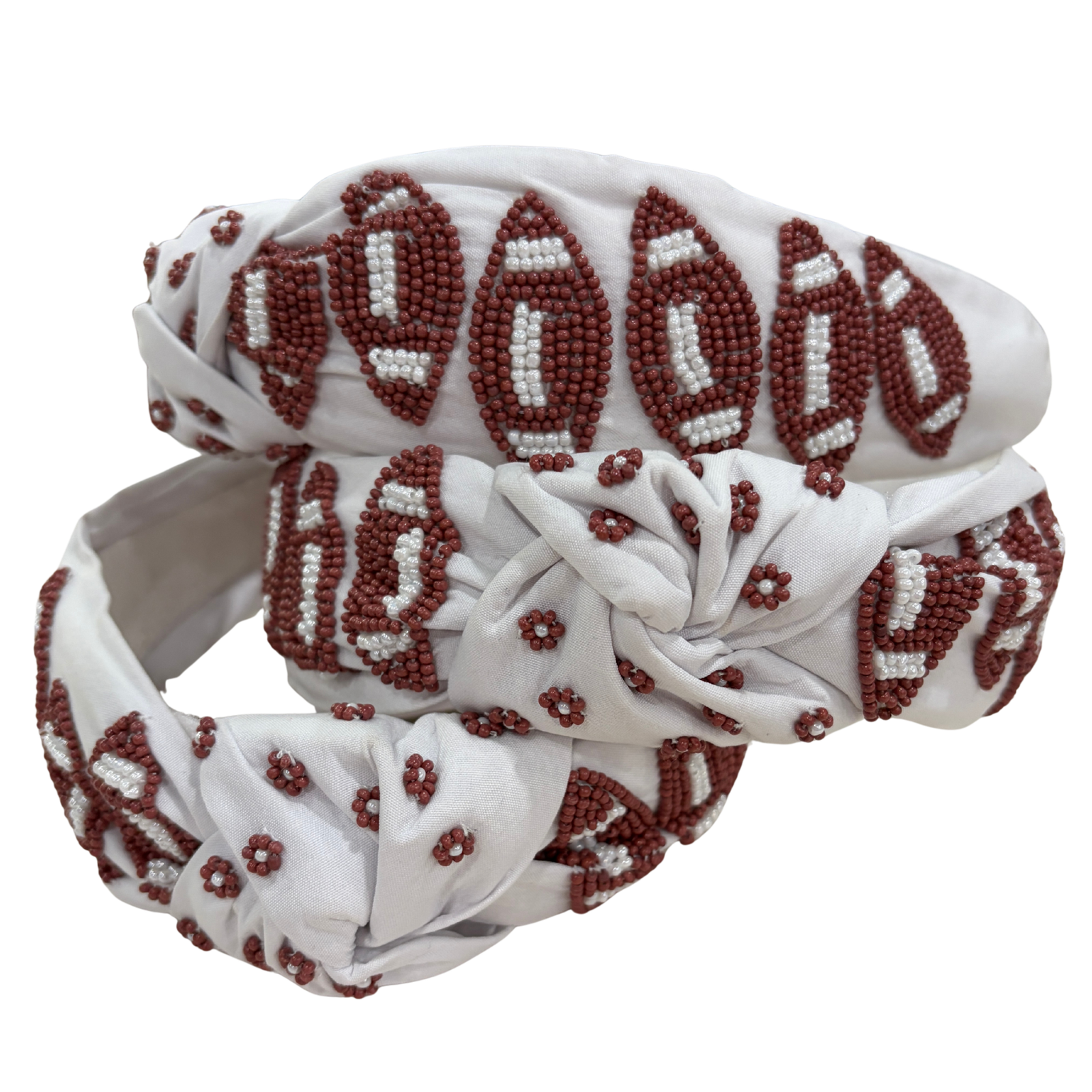 White Headband with Beaded Footballs
