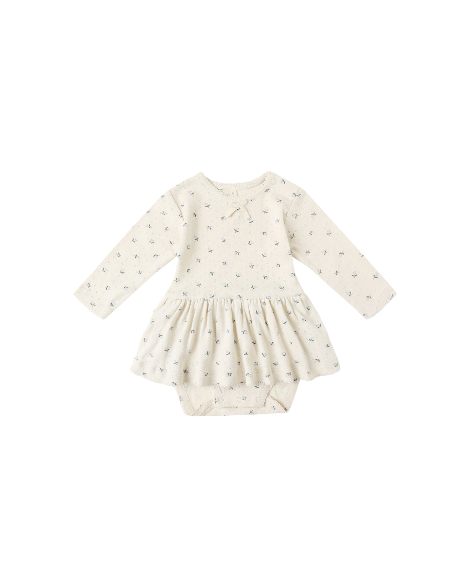 Quincy Mae Pointelle Skirted Bodysuit / Blue Ditsy