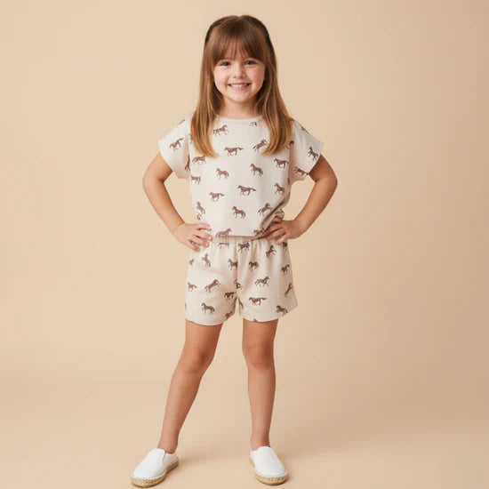 Organic Drop Shoulder Tee & Short Set / Horses