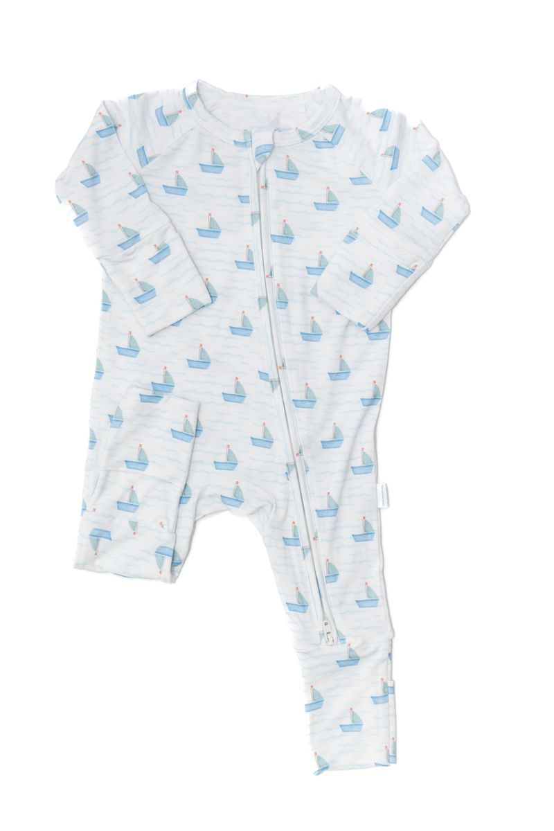 Convertible Zip Sleep Romper / Sailboats