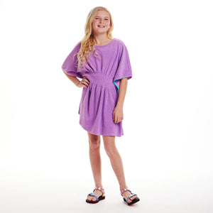Tween Purple Terry Smocked Swim Cover-Up