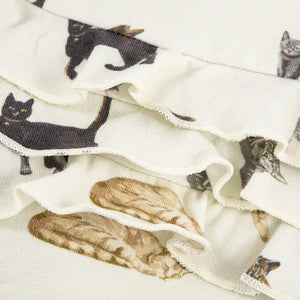 Milkbarn Cotton Stretch Ruffle Zipper Footed Romper / Cat