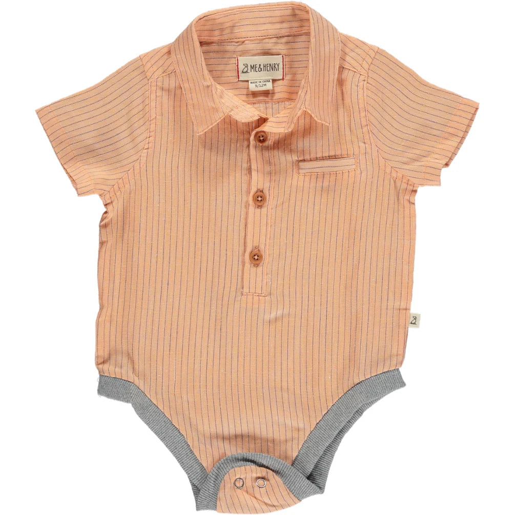 Me & Henry Helford Woven Onesie / Apricot & Navy Stripe