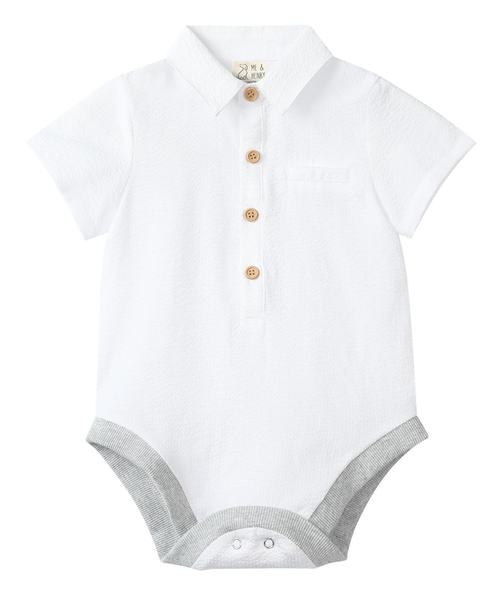 Me & Henry Helford Woven Onesie / White Seersucker