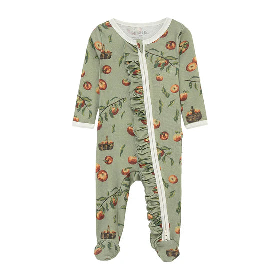 Milkbarn Organic Ruffle Zipper Footed Romper / Apple Orchard