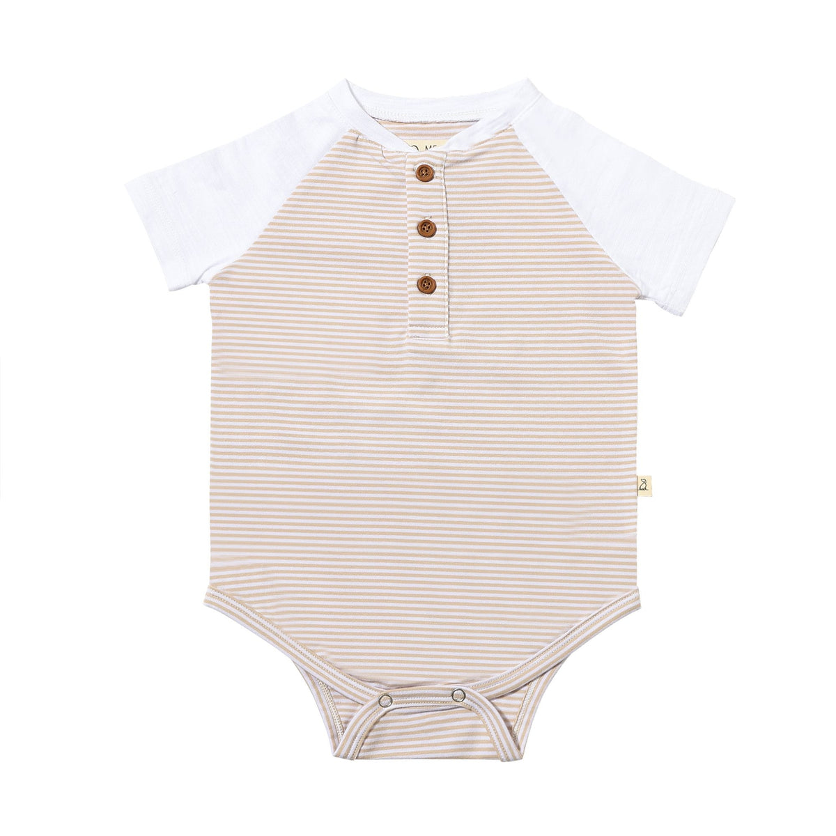 Me & Henry League Henley Raglan Onesie / Beige Stripe