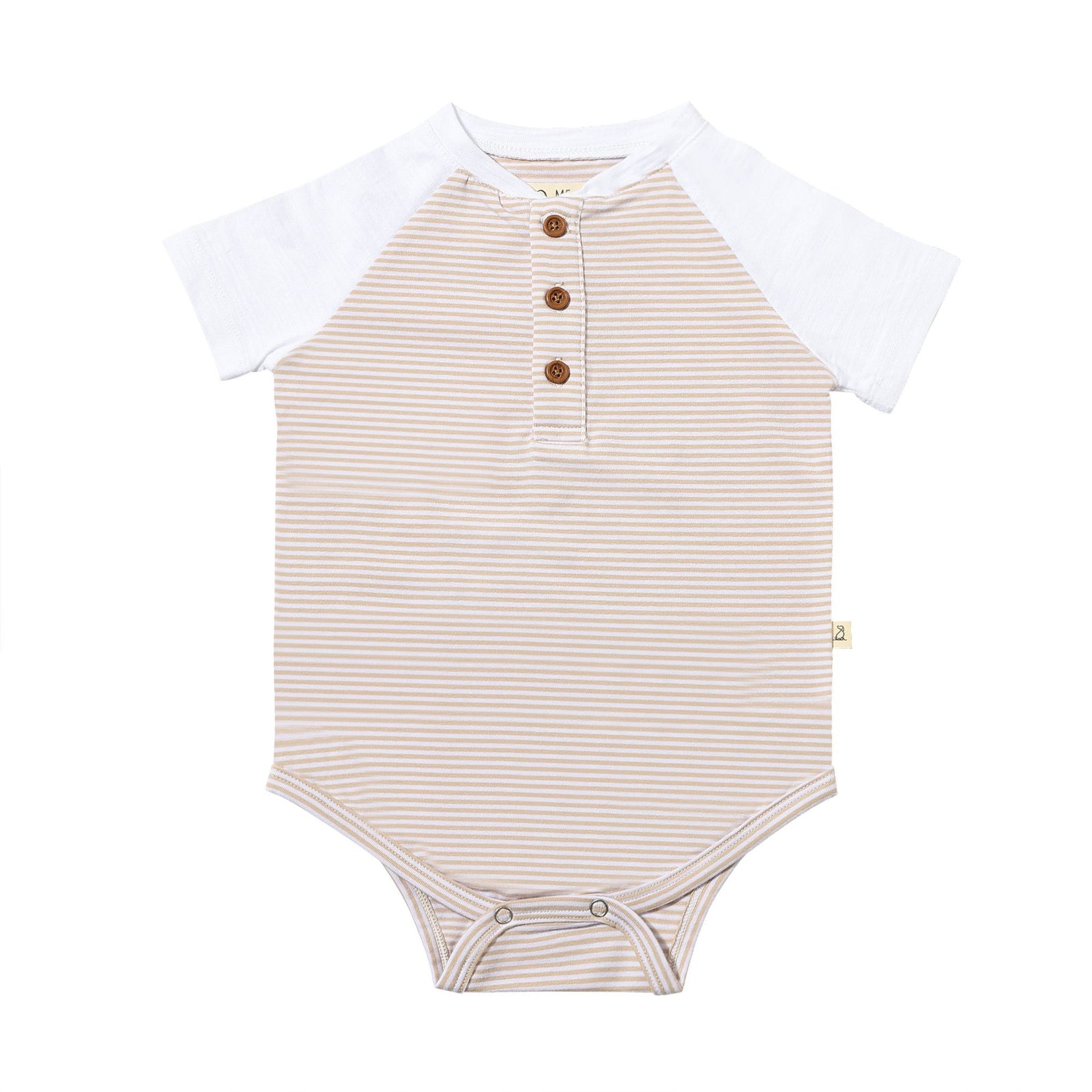 Me & Henry League Henley Raglan Onesie / Beige Stripe