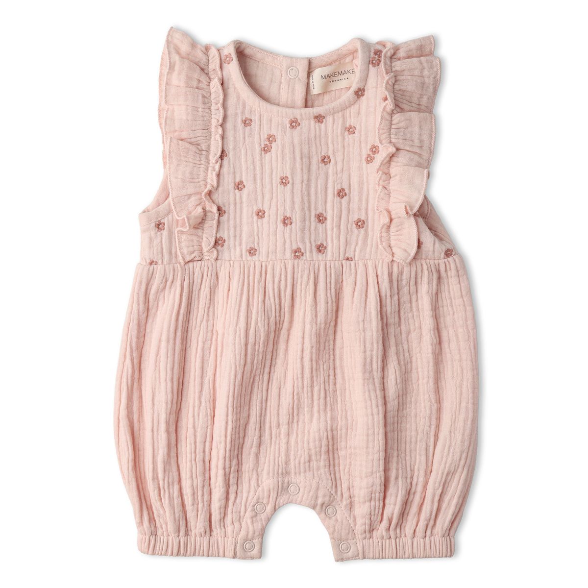 Organic Embroidered Ruffle Romper / Blush