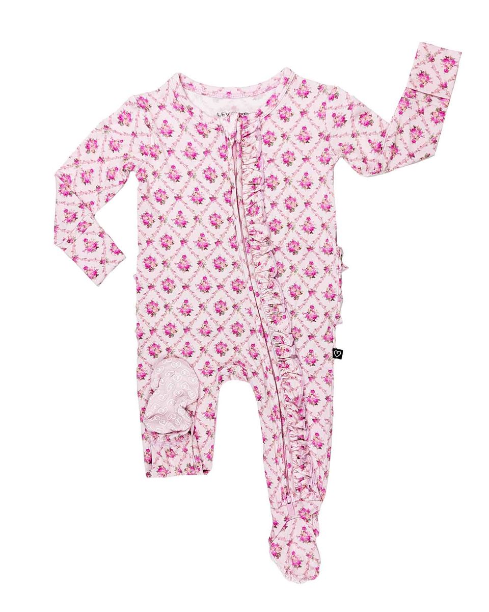 Lev Baby Ruffled Zippered Footie / Caroline Pink Floral