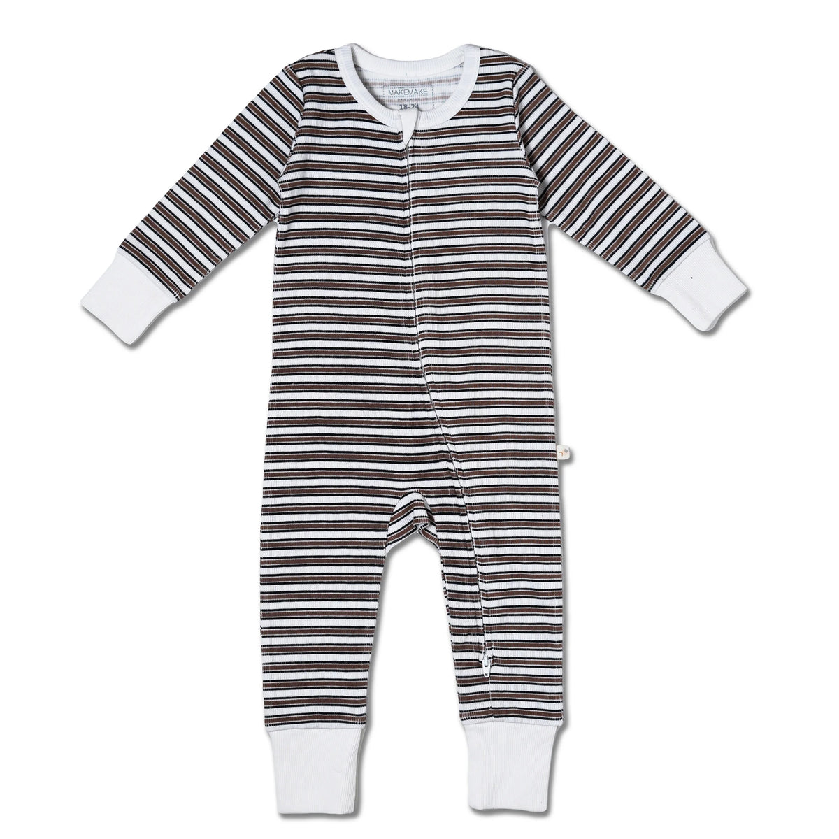 Organic 2-Way Zip Romper / Brown Stripe