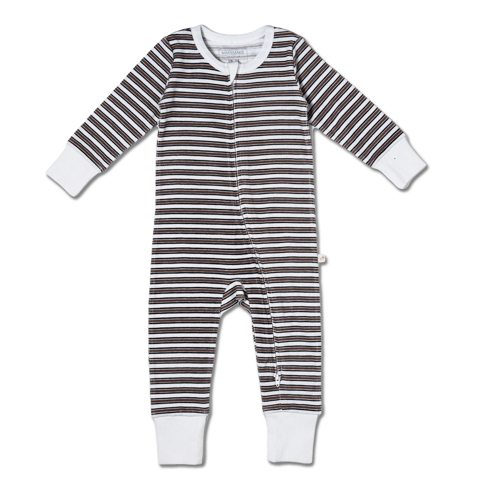 Organic 2-Way Zip Romper / Brown Stripe