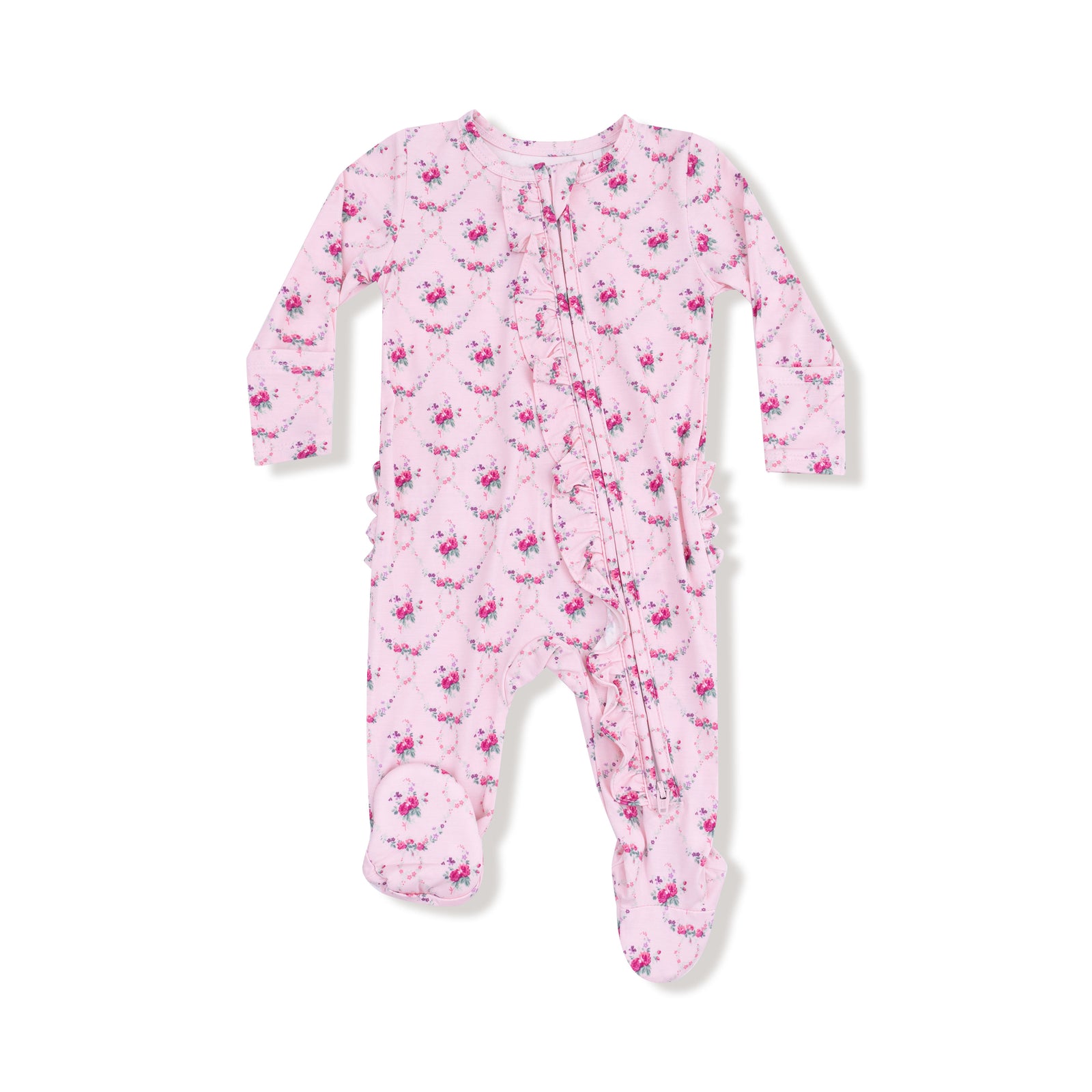 Rose Garden Trellis 2 Way Ruffle Zipper Footie