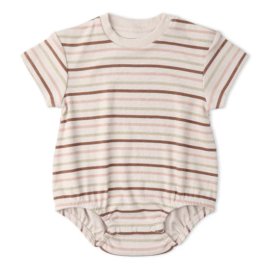 Organic Short-Sleeve Bubble Romper / Terra Stripes