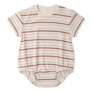Organic Short-Sleeve Bubble Romper / Terra Stripes