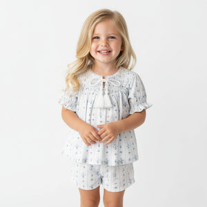 Organic Smocked Top & Shorts Set / Blue Vines
