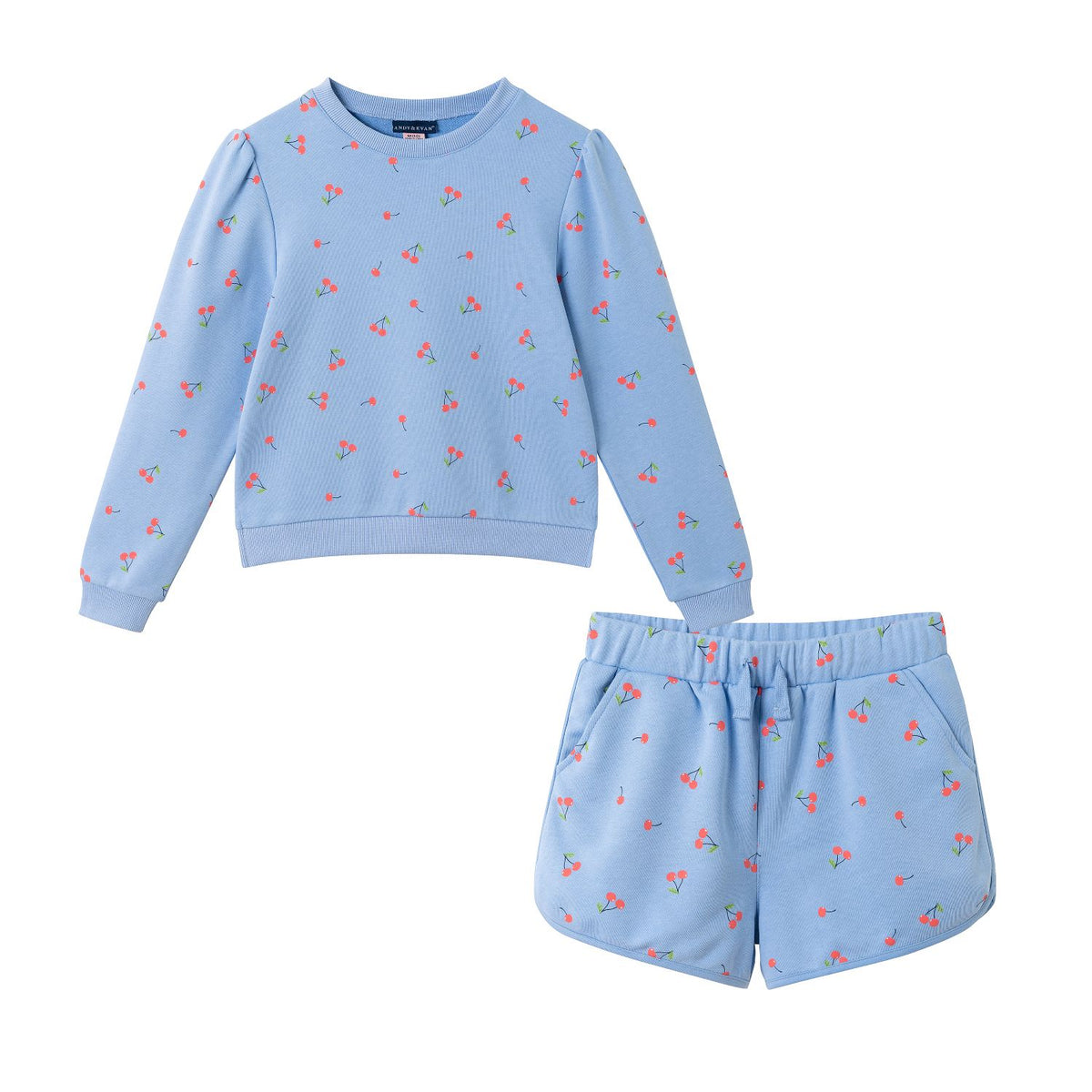 Purple Cherry Printed Crewneck Sweatshirt & Short Set