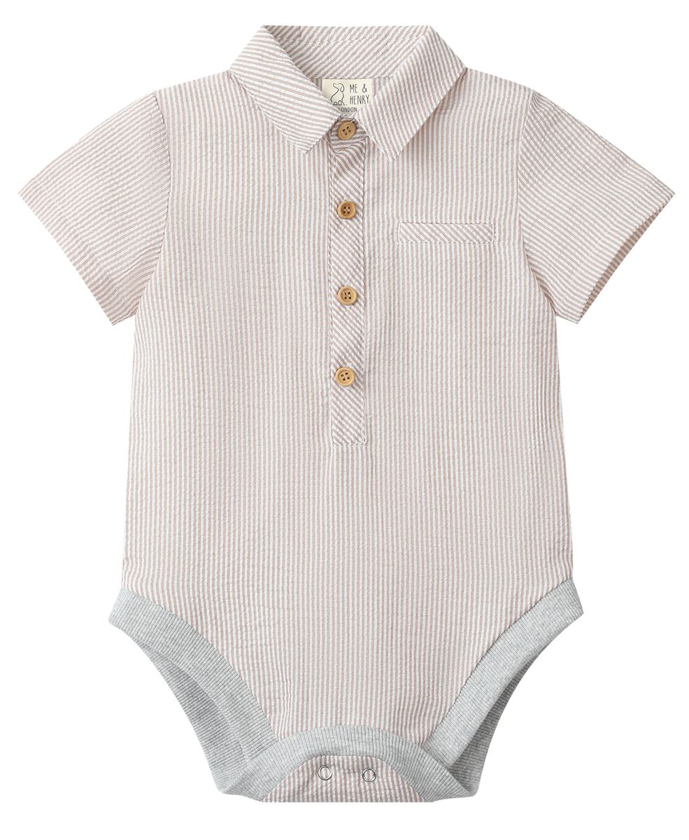 Me & Henry Helford Woven Onesie / Cream Stripe Seersucker