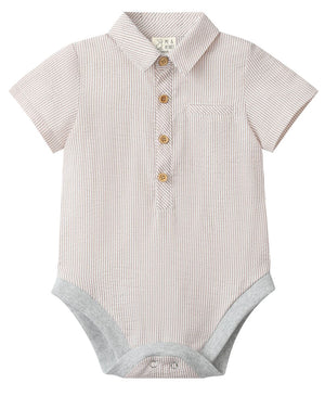 Me & Henry Helford Woven Onesie / Cream Stripe Seersucker