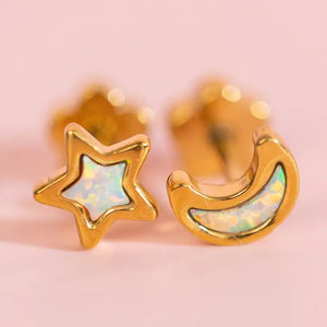 Pierced Moon/Star Opal Earrings