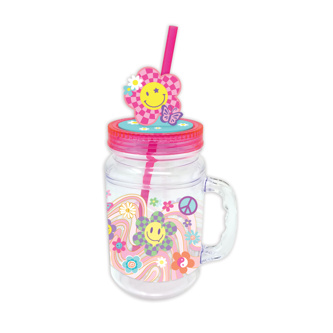 Groovy Flower Mason Jar with Straw