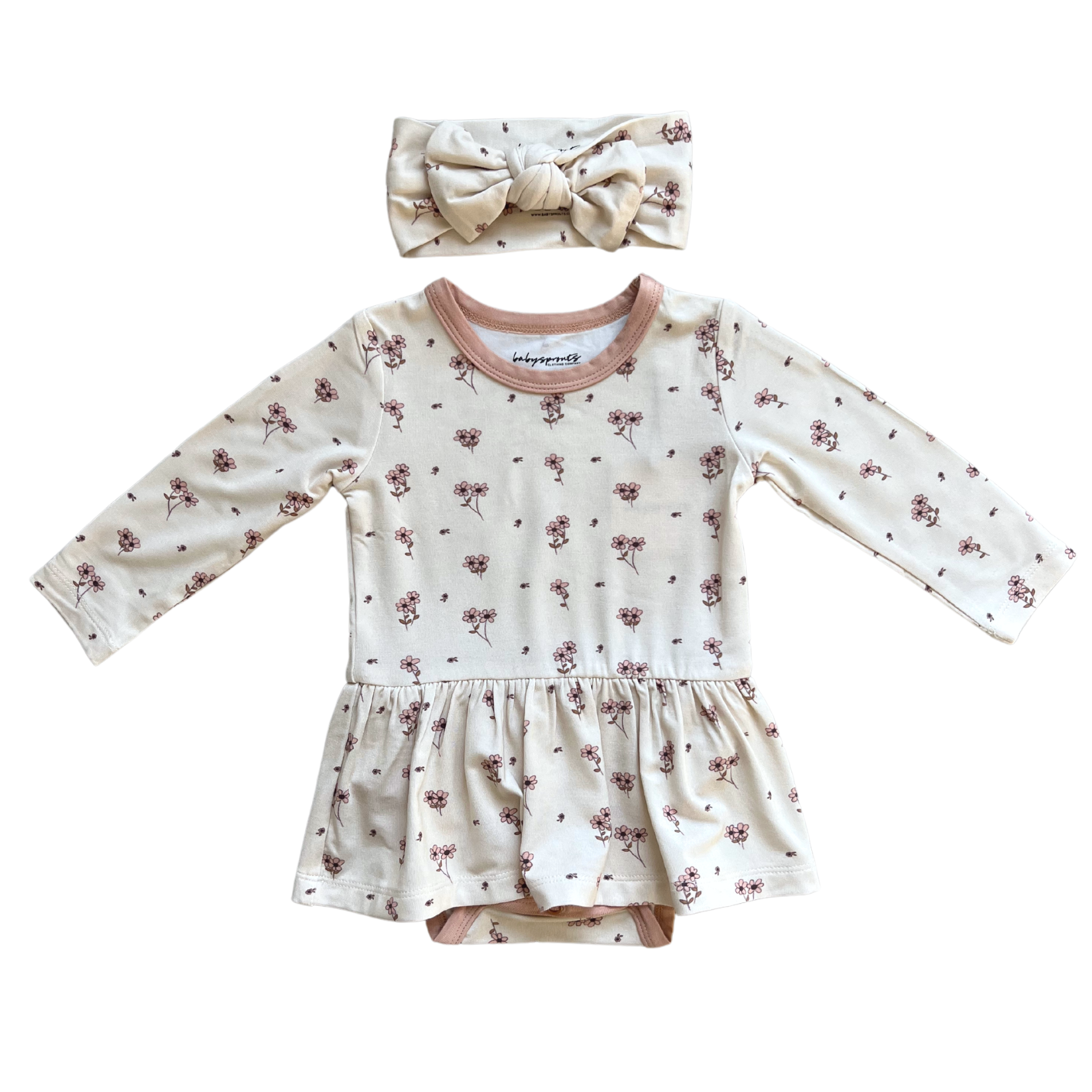 Babysprouts Ruffle Bodysuit Dress Set / Cream Mini Floral