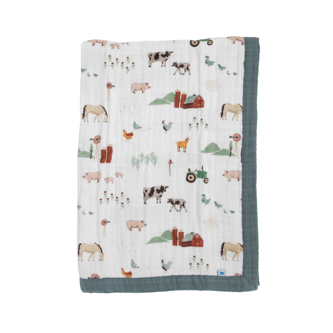 Little Unicorn Cotton Muslin Baby Quilt (30"x40") / Farmyard