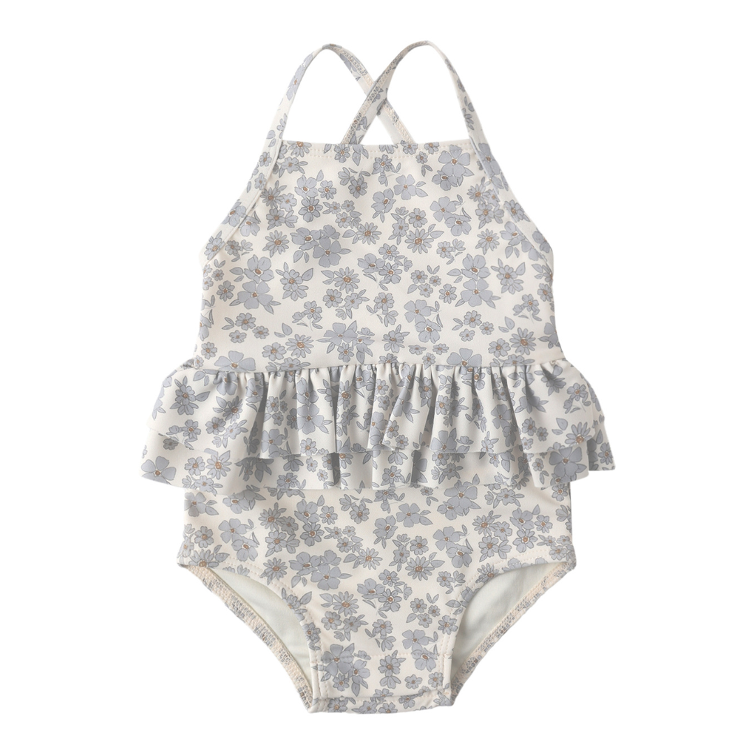 Quincy Mae Ruffled One Piece Swimsuit / Blue Floral