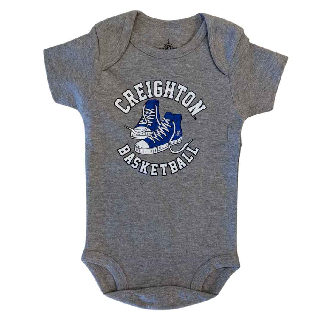 Creighton Bluejays Basketball Sneakers Bodysuit - Heathered Gray