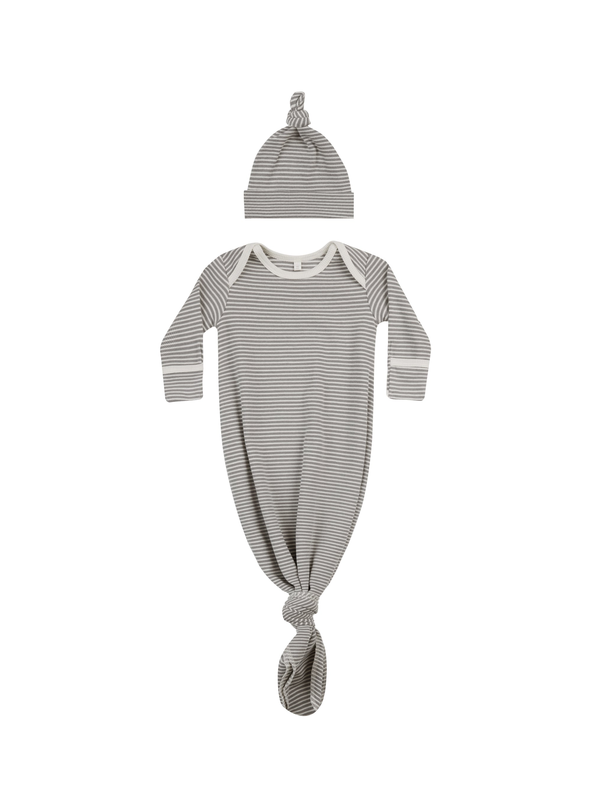 Quincy Mae Knotted Baby Gown & Hat Set / Lagoon Micro Stripe