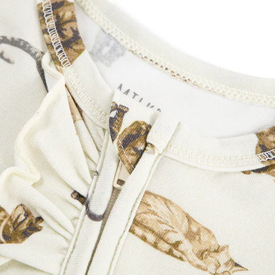 Milkbarn Cotton Stretch Ruffle Zipper Footed Romper / Cat