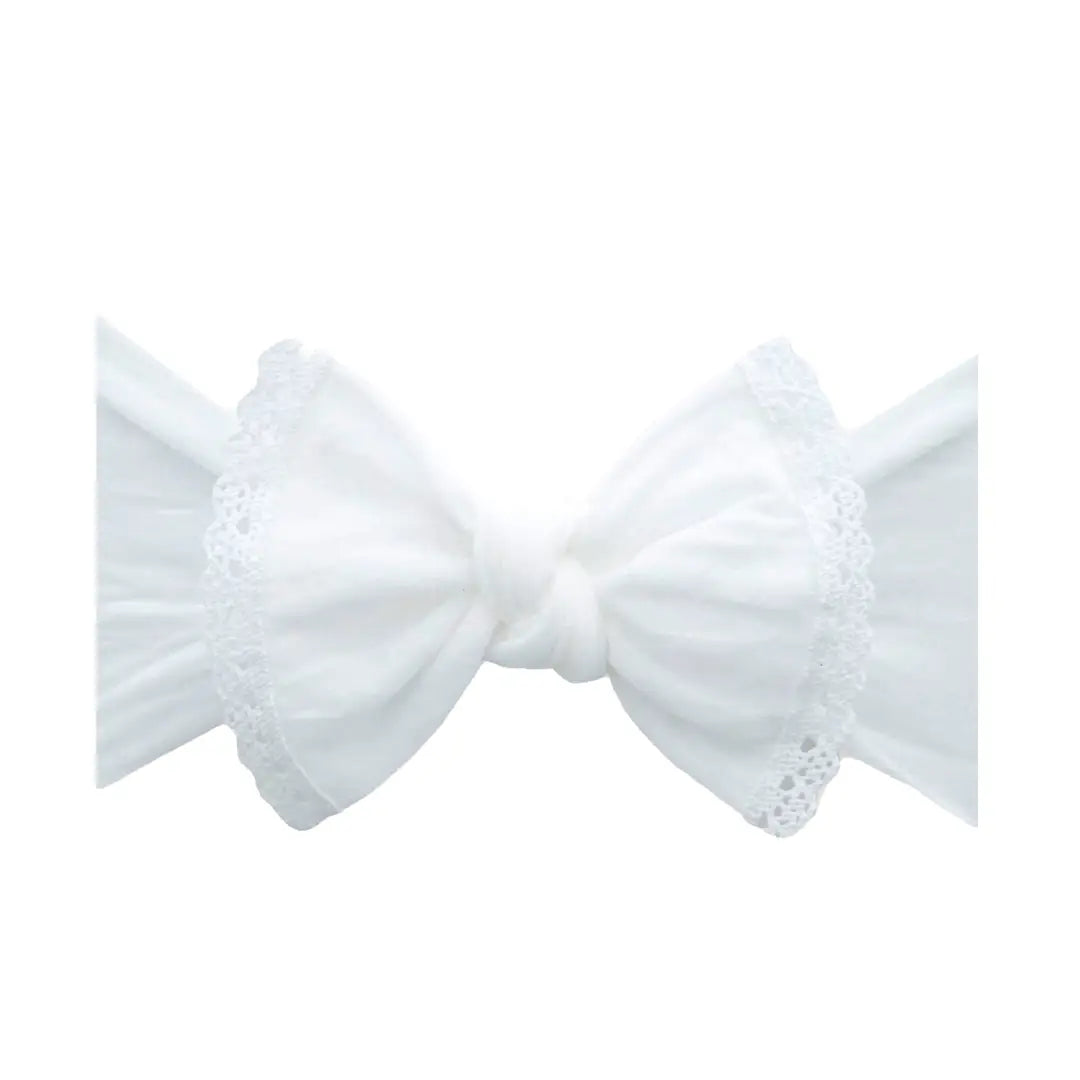 Baby Bling Trimmed Classic Knot Headband / White Lace
