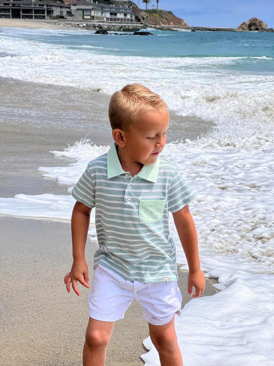 Me & Henry Anchor Polo Shirt / Sage & White Stripe