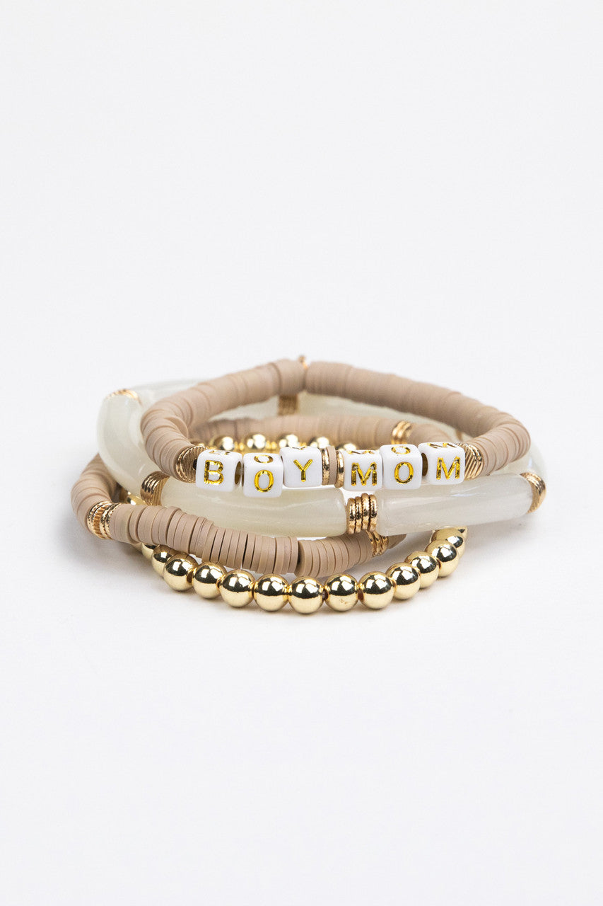 LeLaLo Boy Mom Tubular Bracelet Set - Taupe