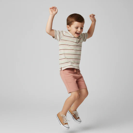 Organic Collar Tee & Shorts Set / Terra Stripes
