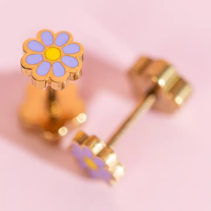 Pierced Tiny Daisy Earrings / Periwinkle