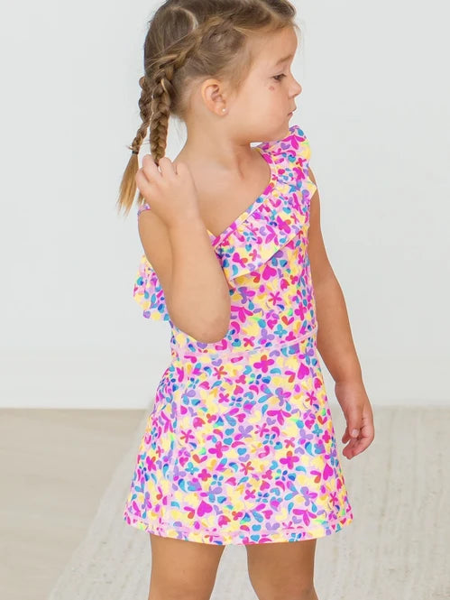 RuffleButts Neon Tennis Dress & Bike Short Set / 2T