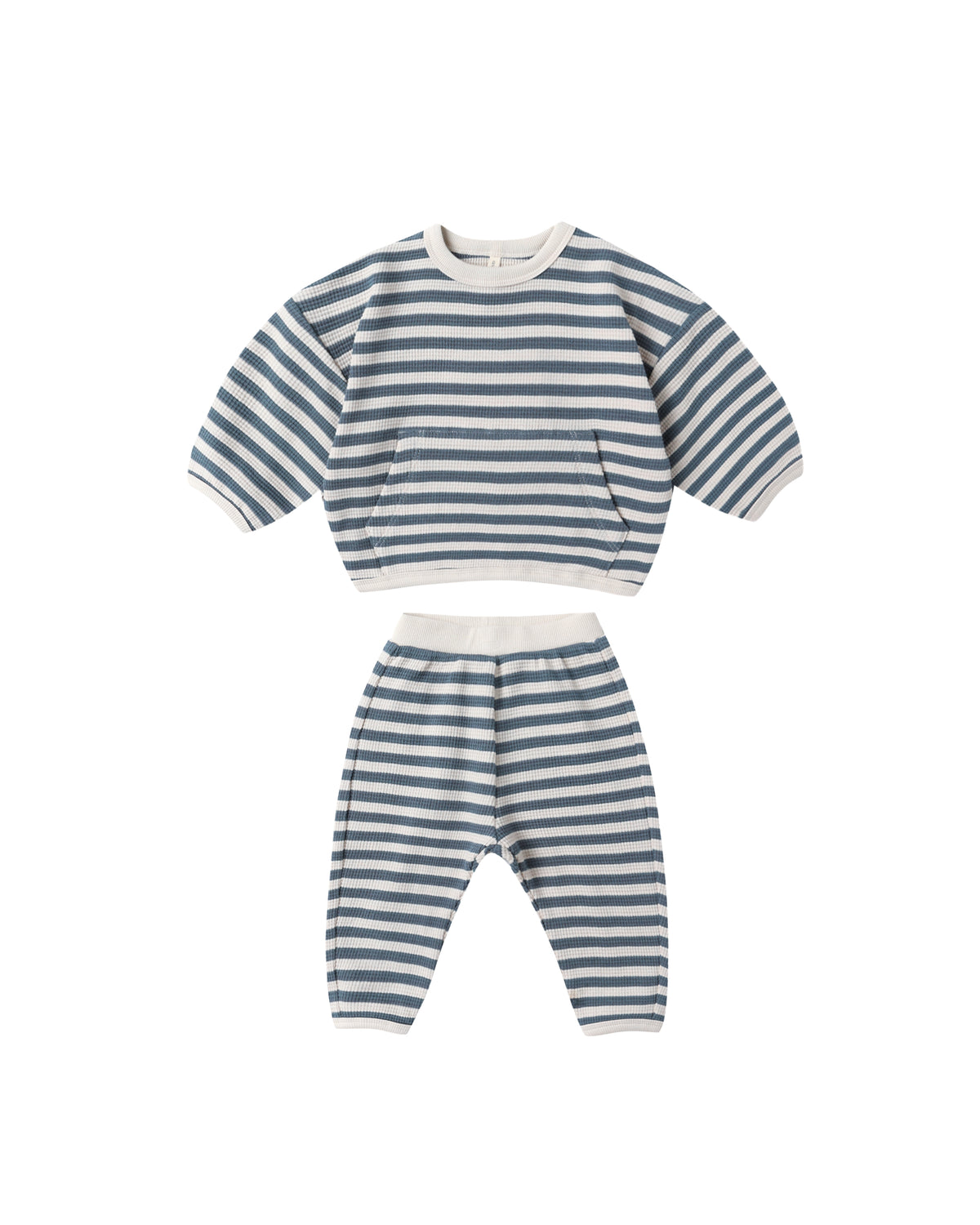 Quincy Mae Waffle Slouch Set / Ocean Stripe
