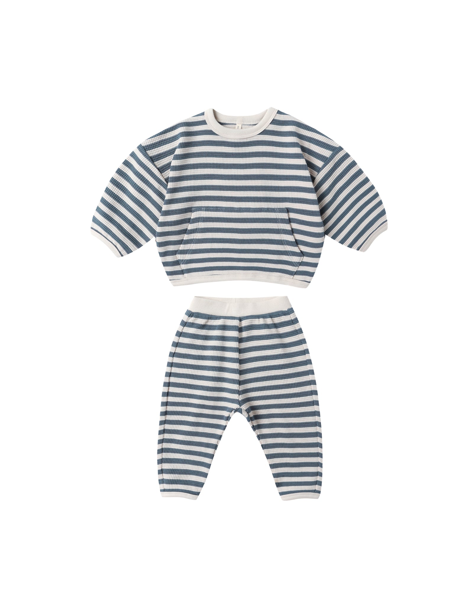 Quincy Mae Waffle Slouch Set / Ocean Stripe