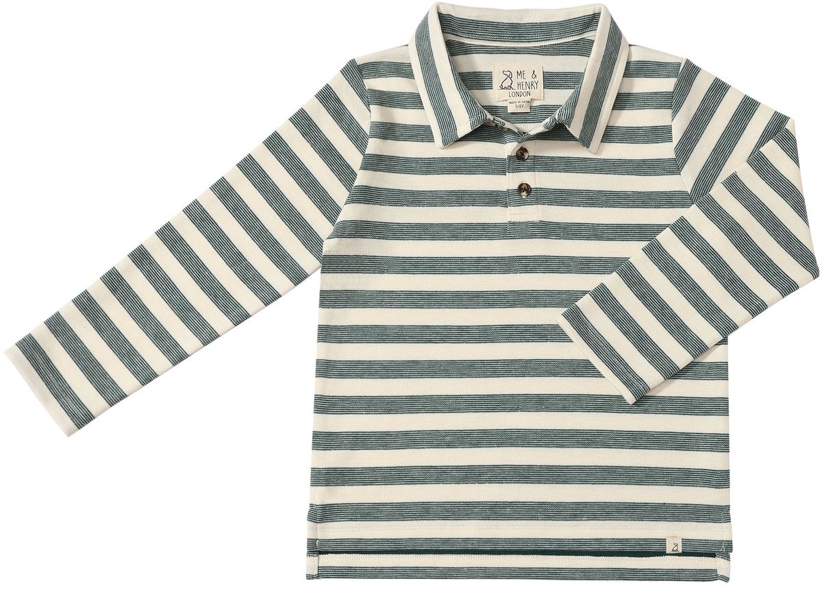 Me & Henry Midway Long Sleeve Polo / Green & Cream Stripe