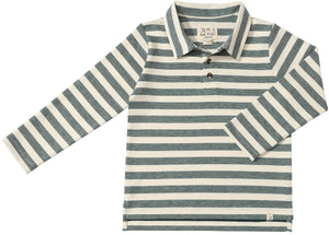 Me & Henry Midway Long Sleeve Polo / Green & Cream Stripe