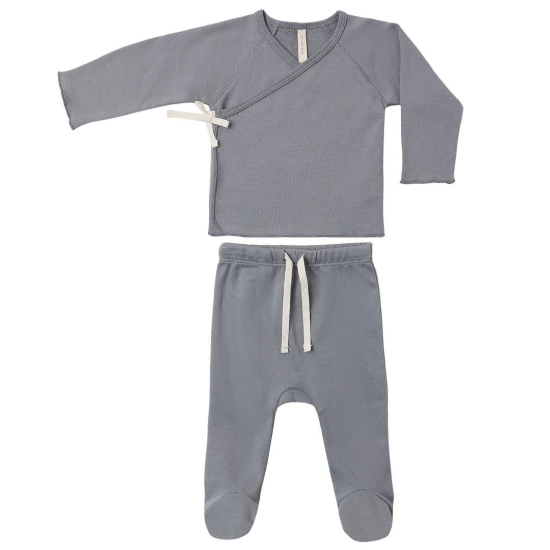 Quincy Mae Wrap Top + Footed Pant Set / Slate
